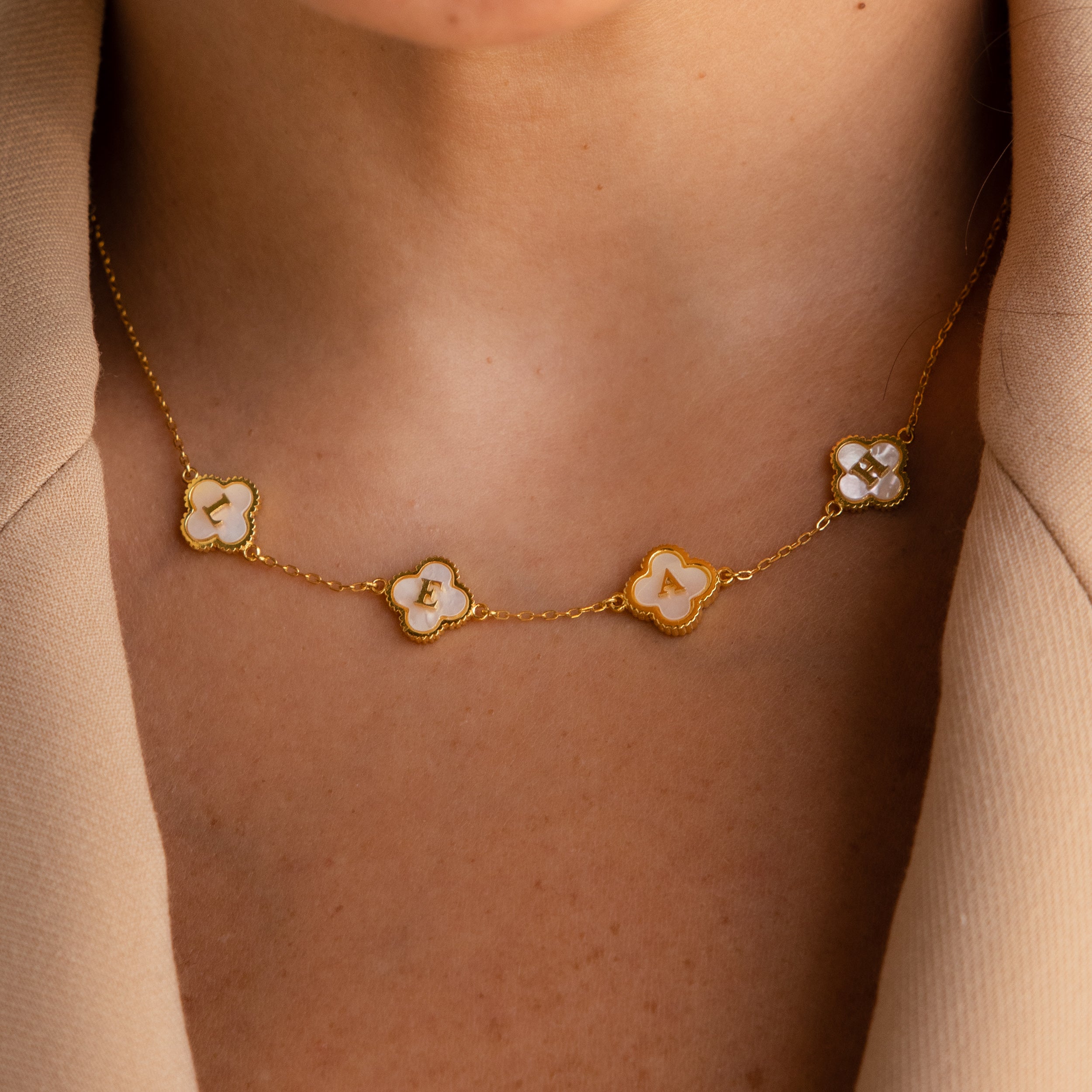 Pearl Clover Letter Necklace