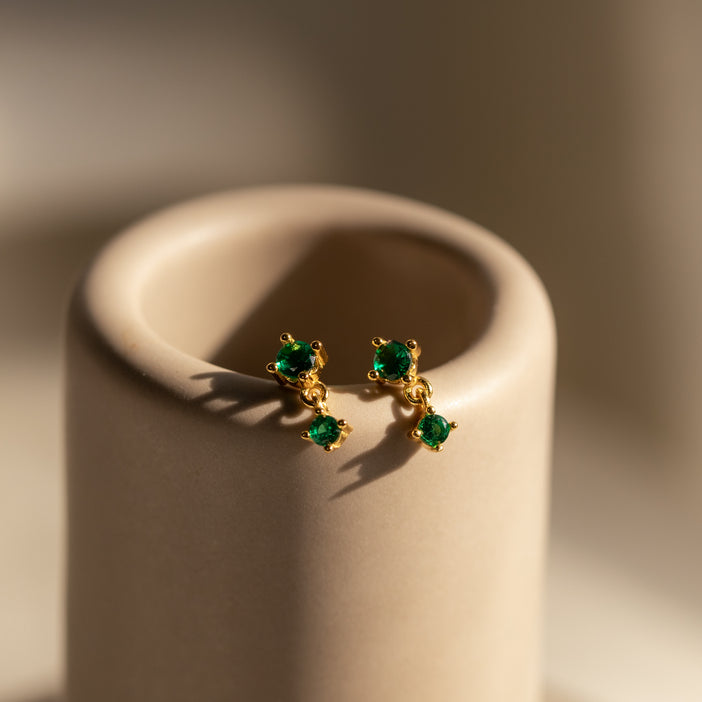 Emerald Birthstone Drop Studs