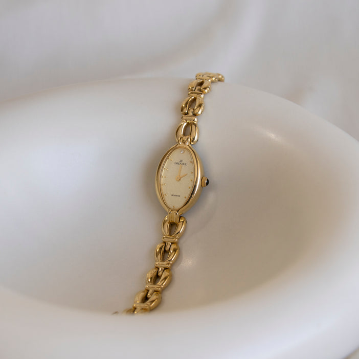 Vintage Lozalux White Oval Gold Watch