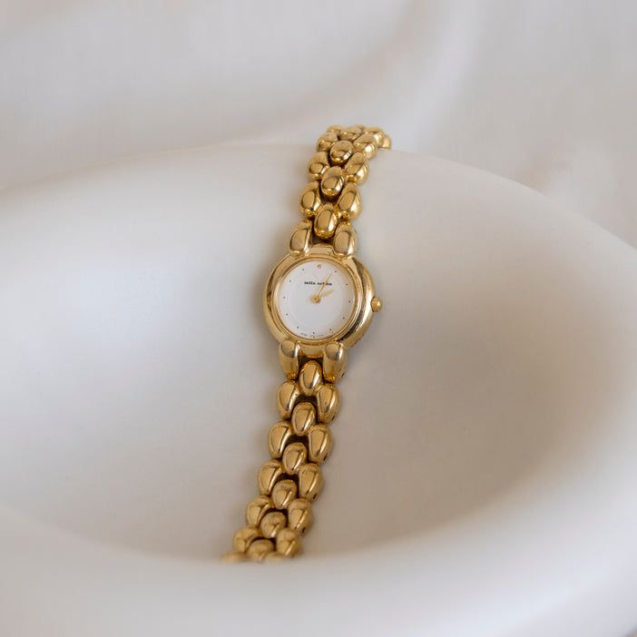 Vintage Mila Schon Beaded Round Gold Watch