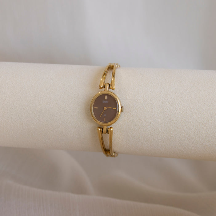 Vintage Seiko Skinny Round Cuff Gold Watch