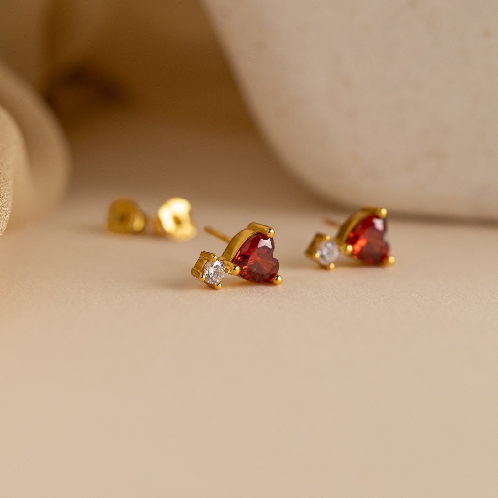 Garnet Heart Studs