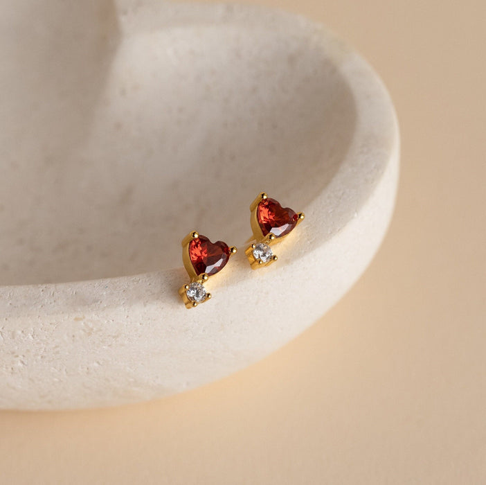 Garnet Heart Studs