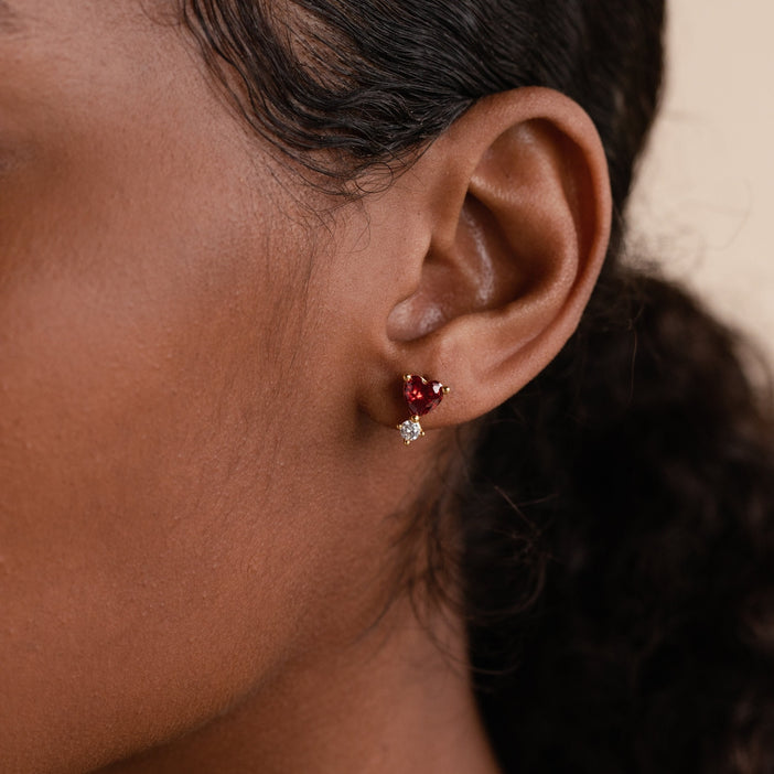 Garnet Heart Studs