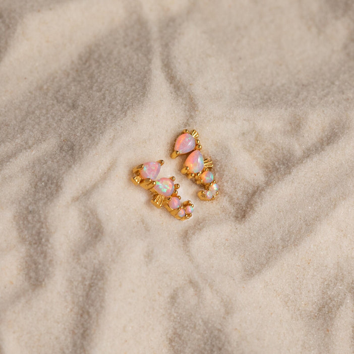 Pink Opal Seahorse Studs