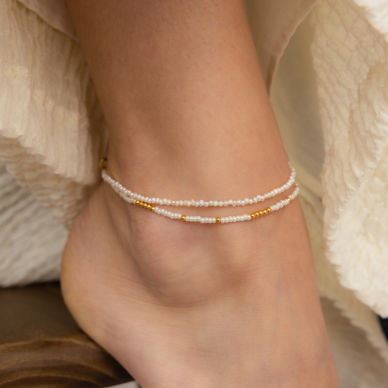 Dainty Pearl Beaded Anklet