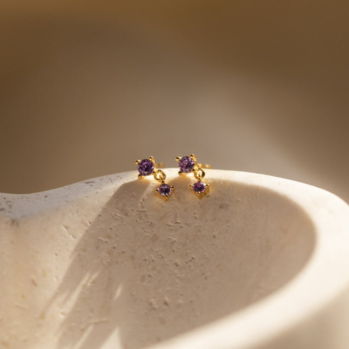 Amethyst Birthstone Drop Studs