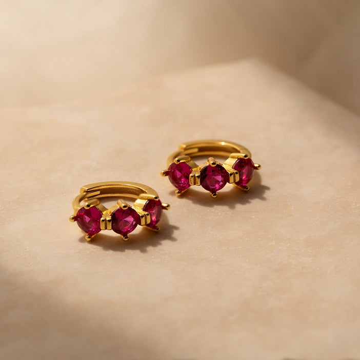 Triple Ruby Birthstone Huggies