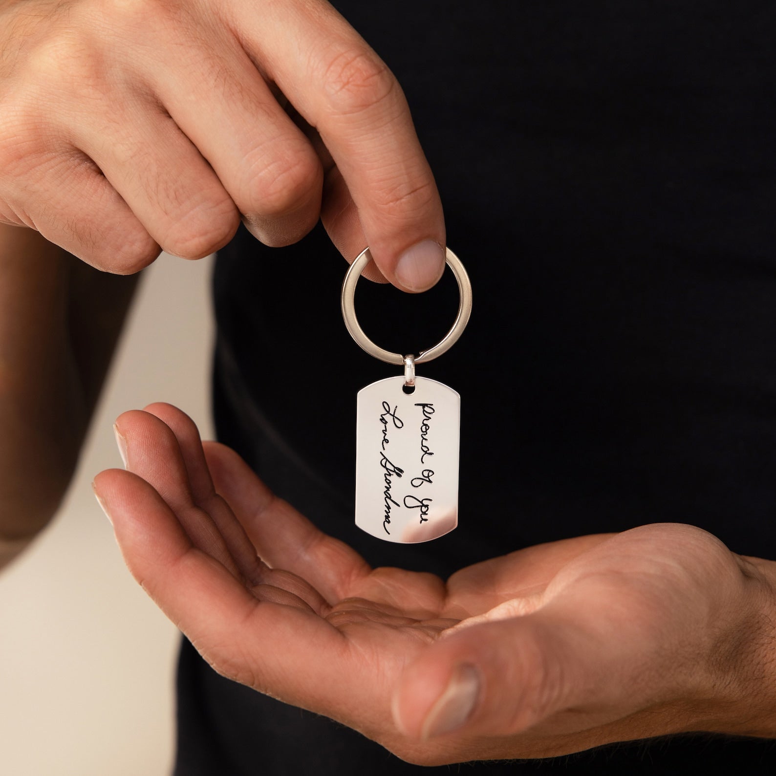 Handwriting Dog Tag Keychain