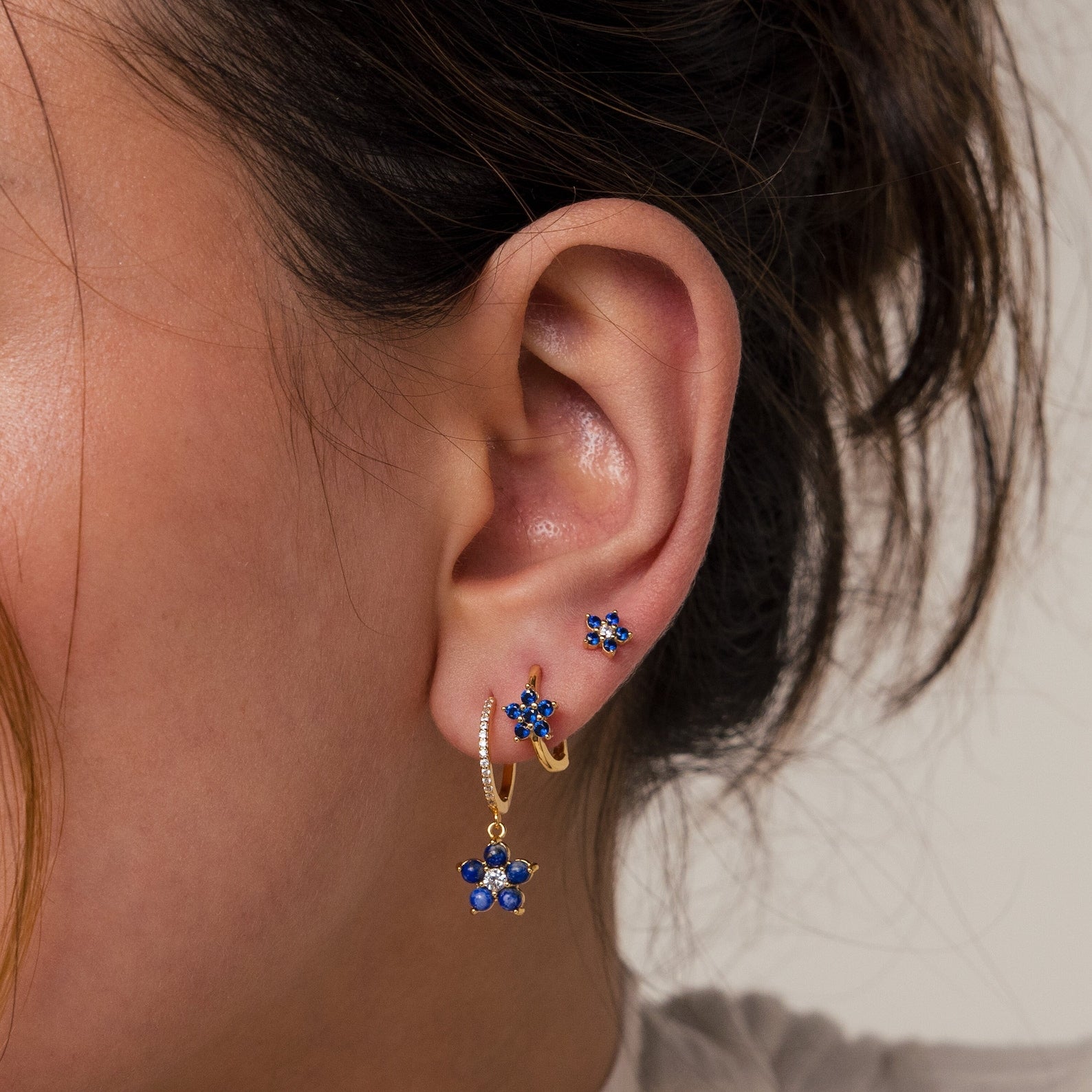 Sapphire Flower Earrings Set