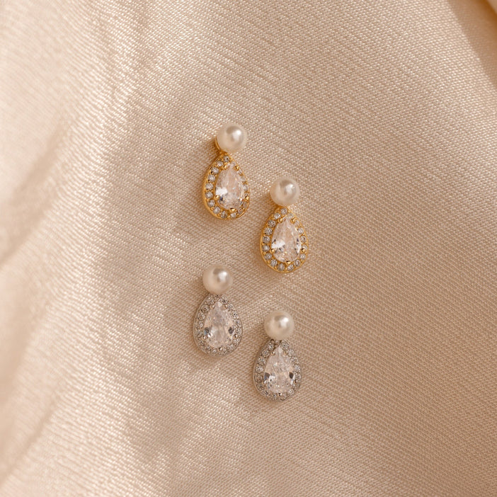 Pearl Diamond Teardrop Studs