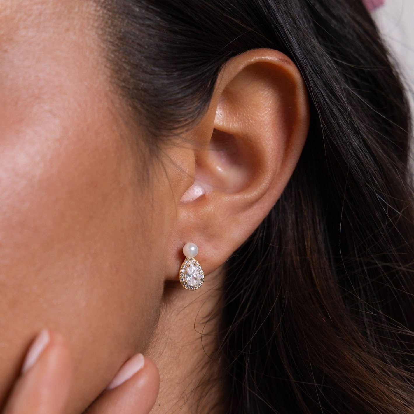 Pearl Diamond Teardrop Studs