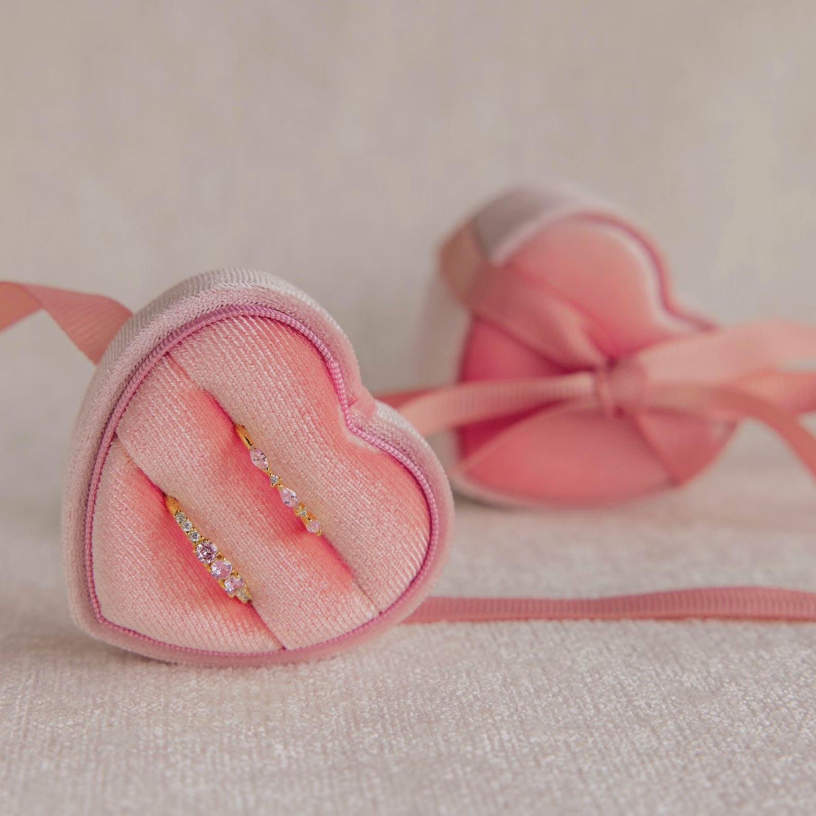 Pink Velvet Heart Ring Box