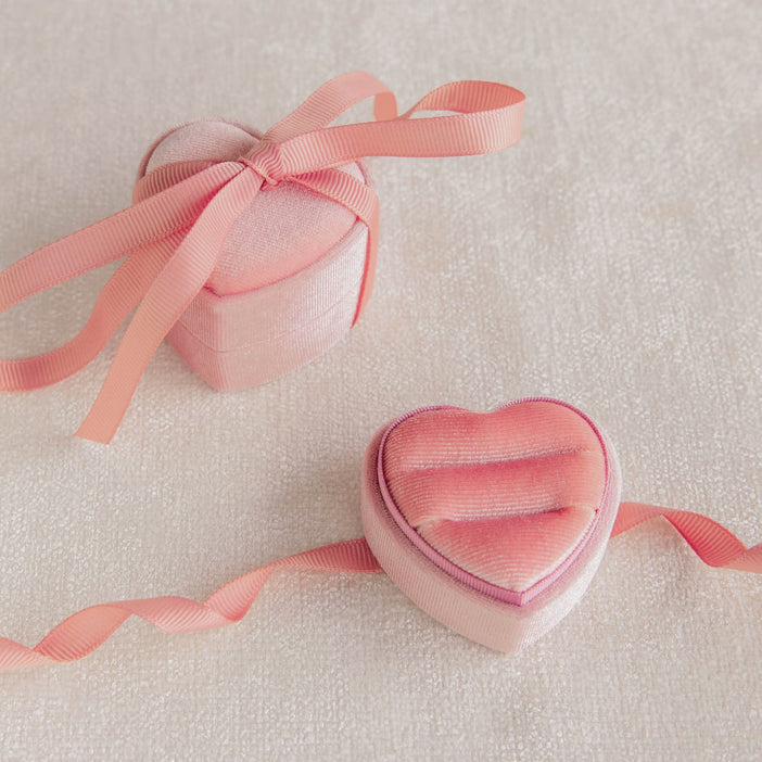 Pink Velvet Heart Ring Box