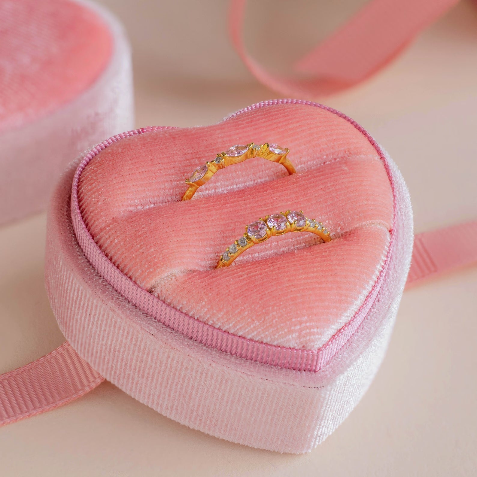 Pink Velvet Heart Ring Box