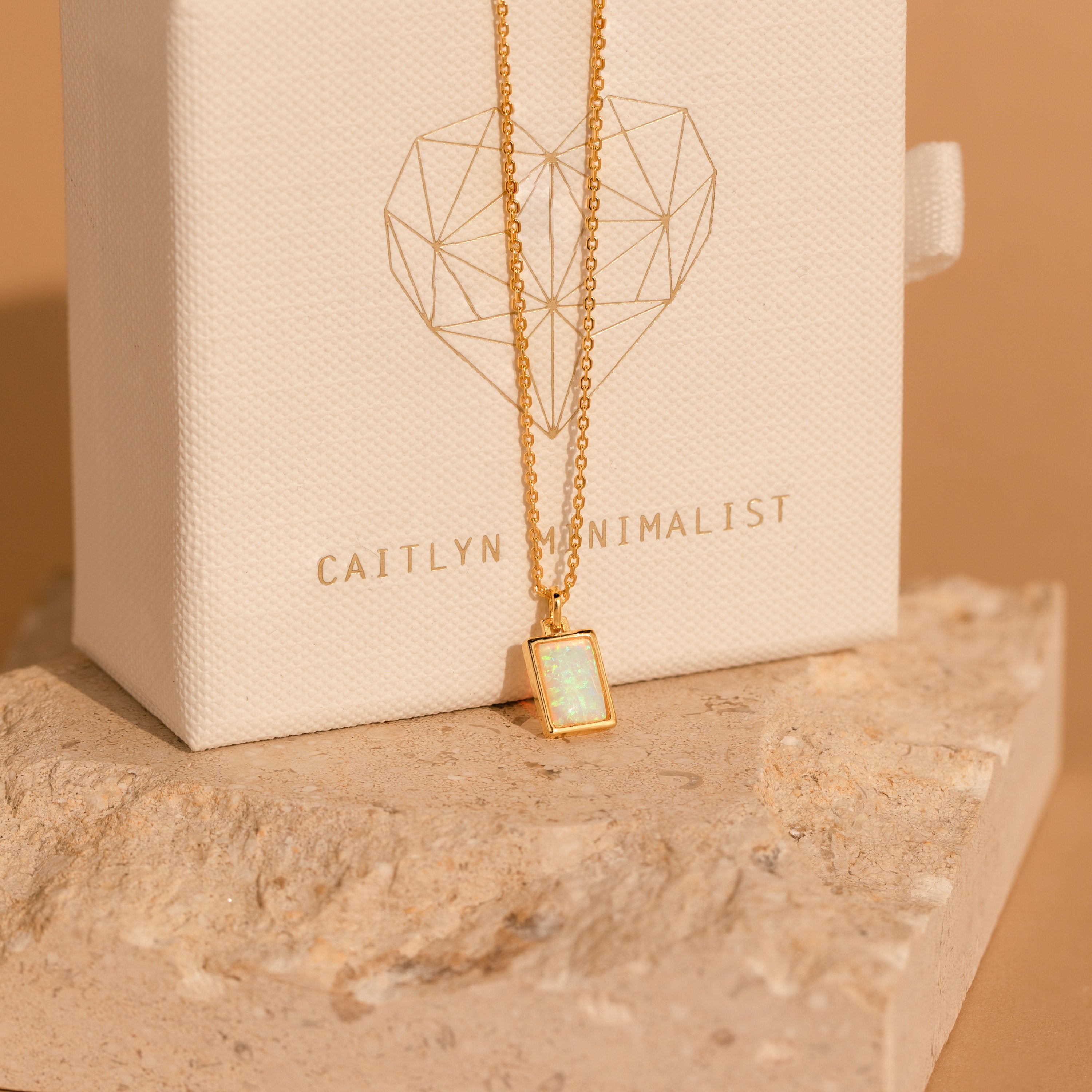 White Opal Rectangle Necklace