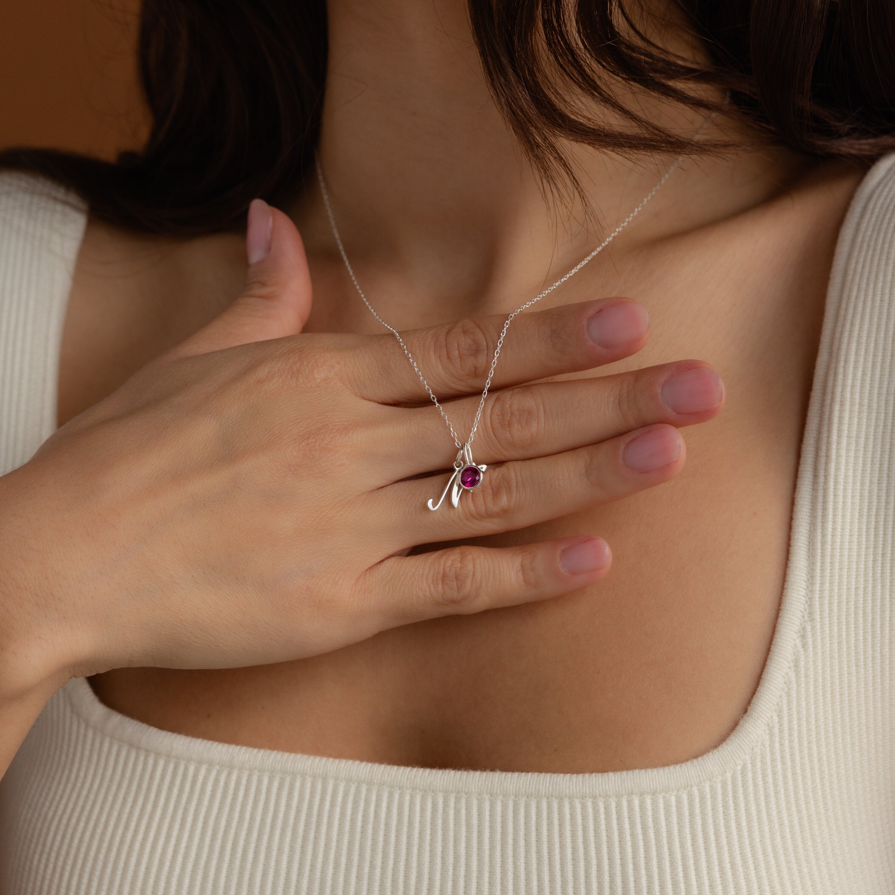 Initial Heart Birthstone Necklace