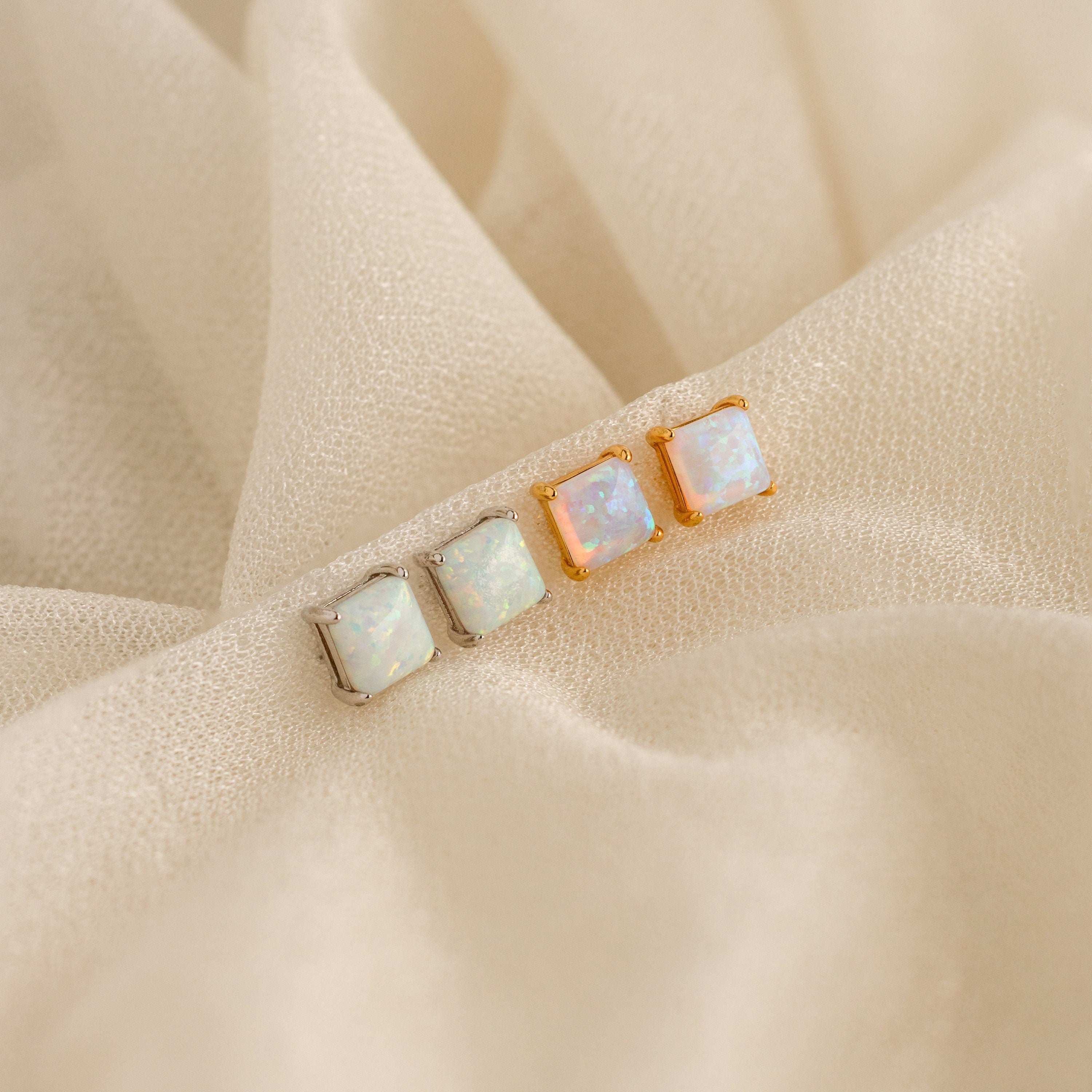 Princess Cut Opal Studs