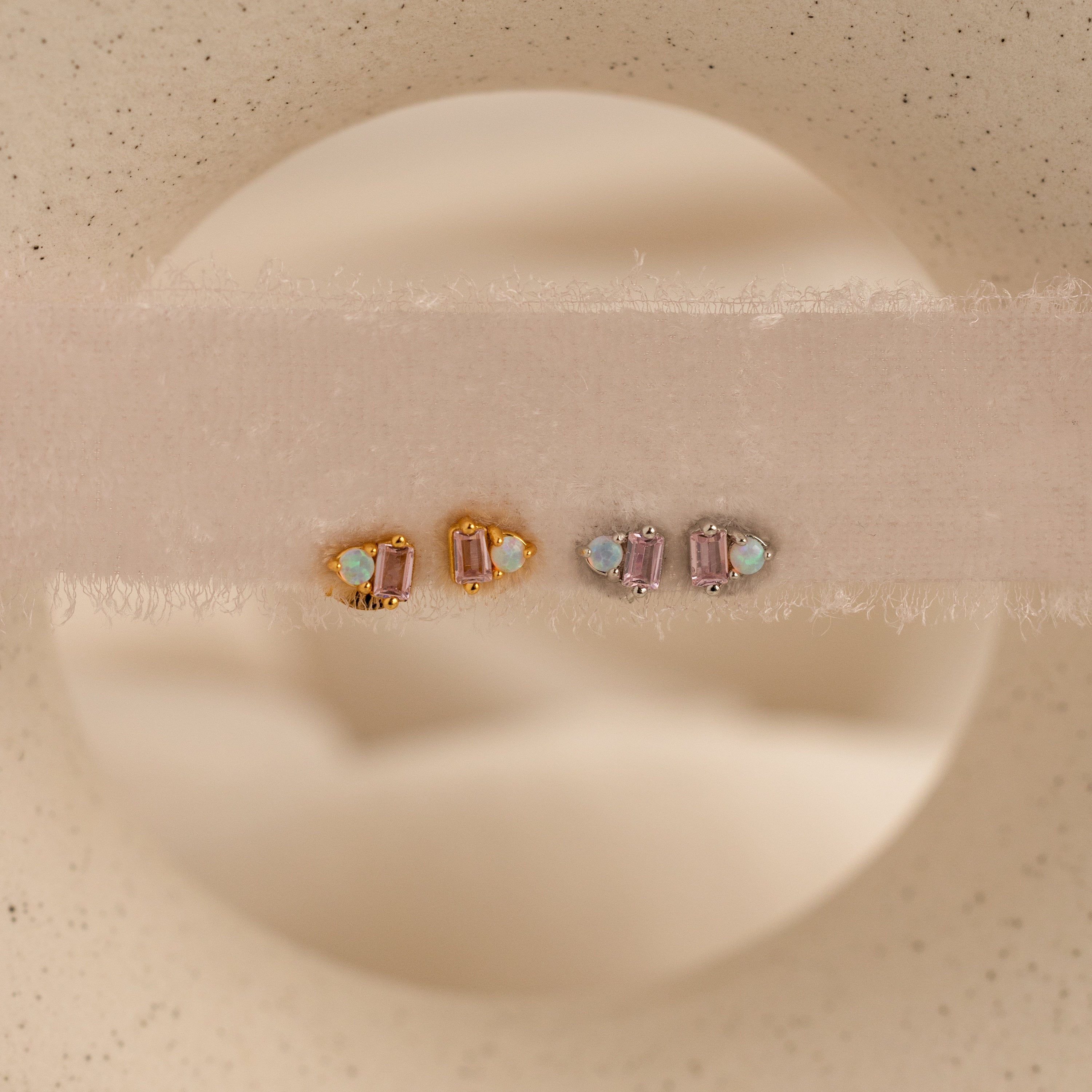 Pink Baguette Opal Studs