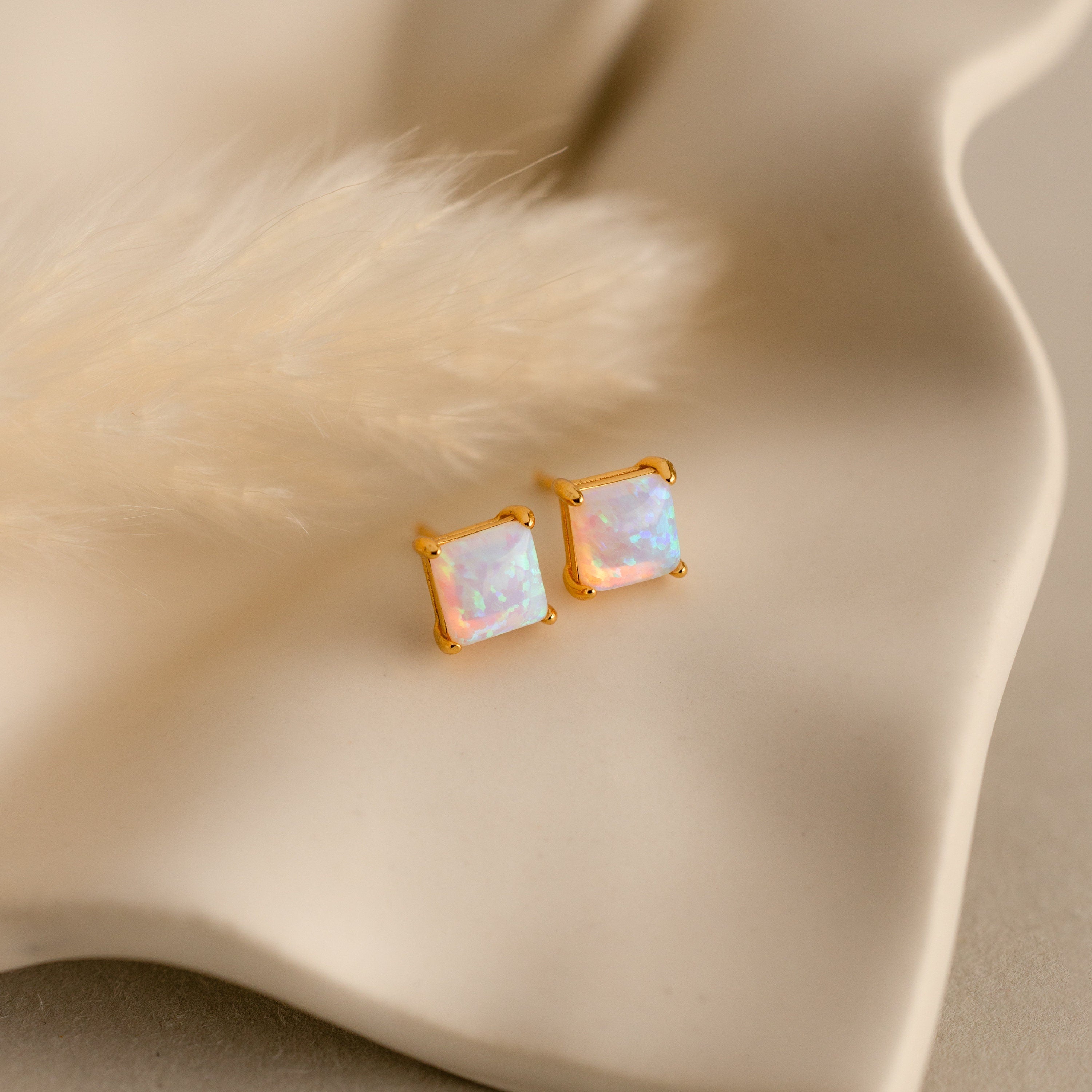 Princess Cut Opal Studs