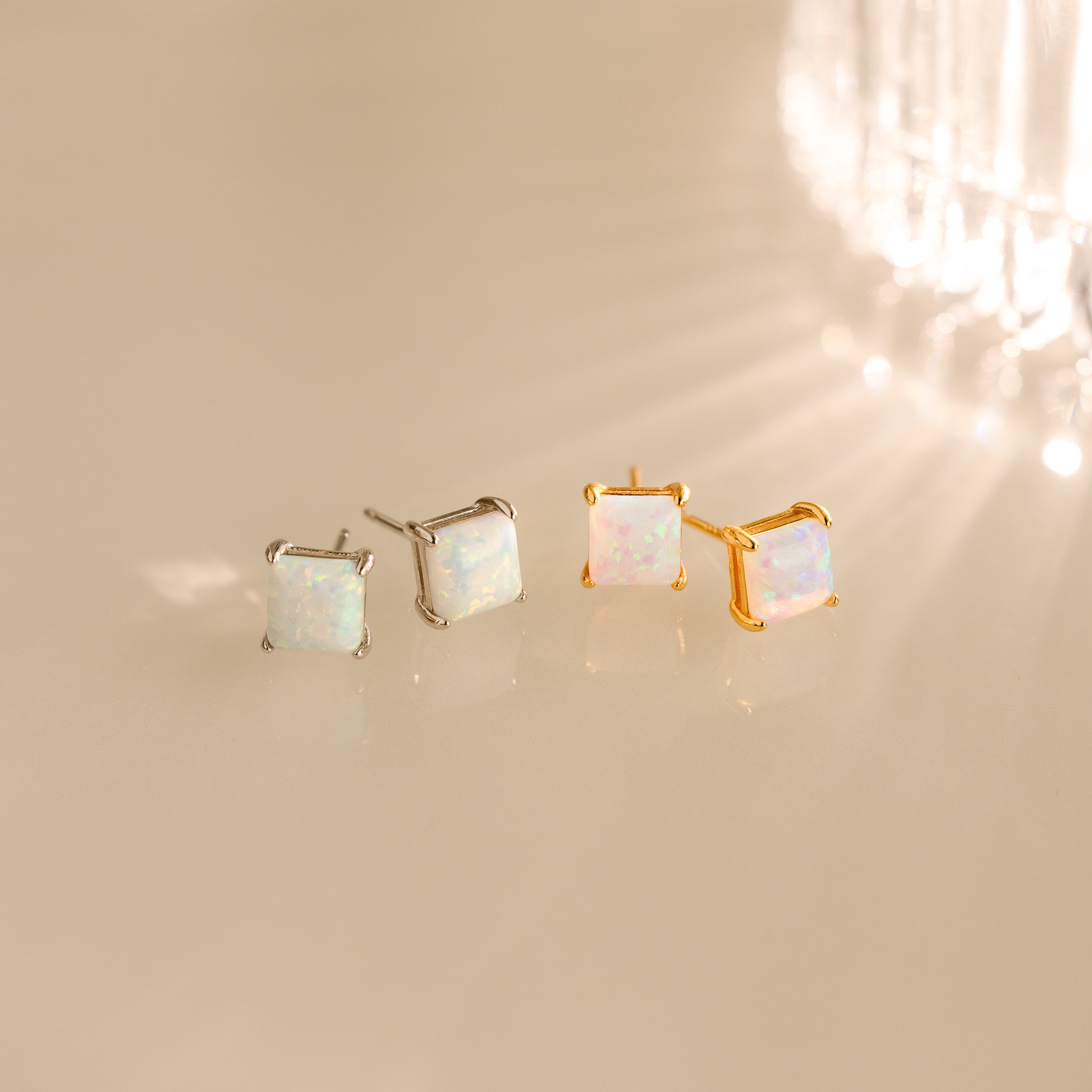 Princess Cut Opal Studs