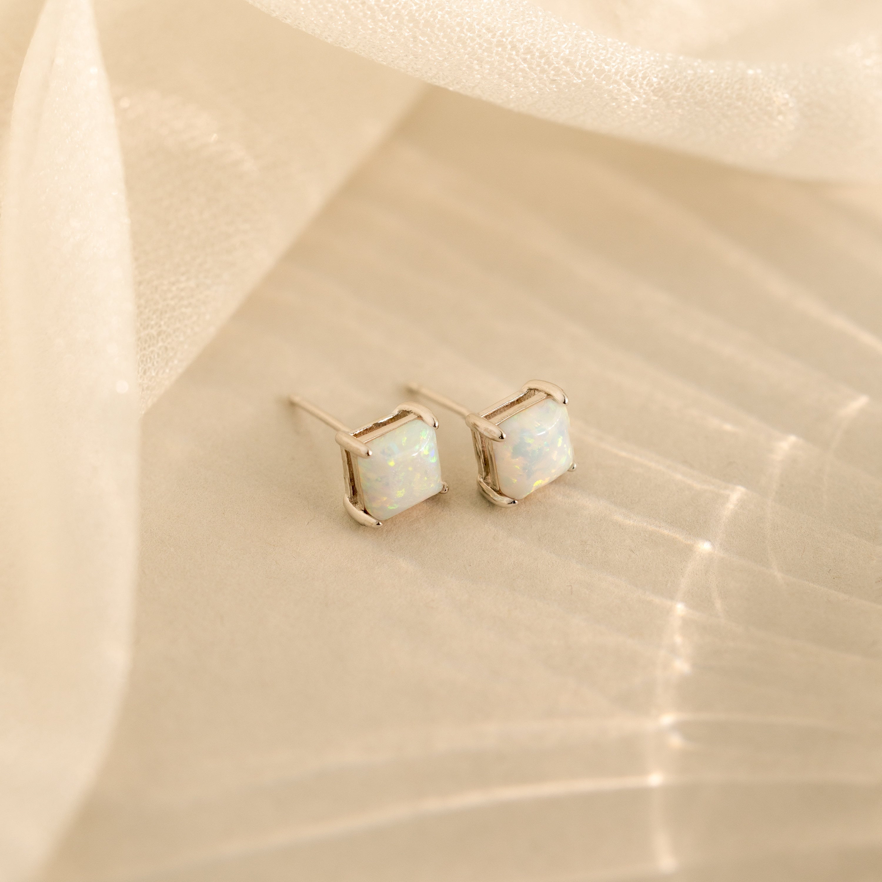 Princess Cut Opal Studs