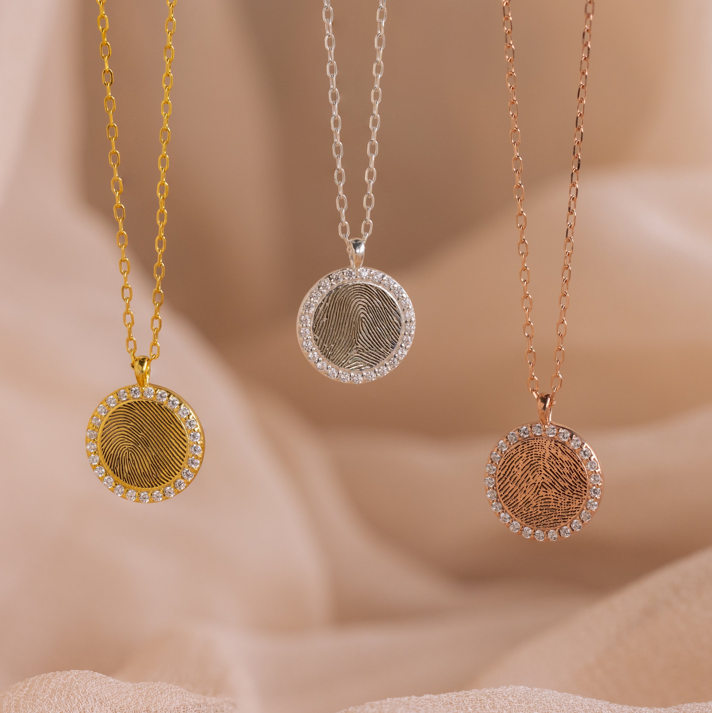 Pave Fingerprint Coin Necklace