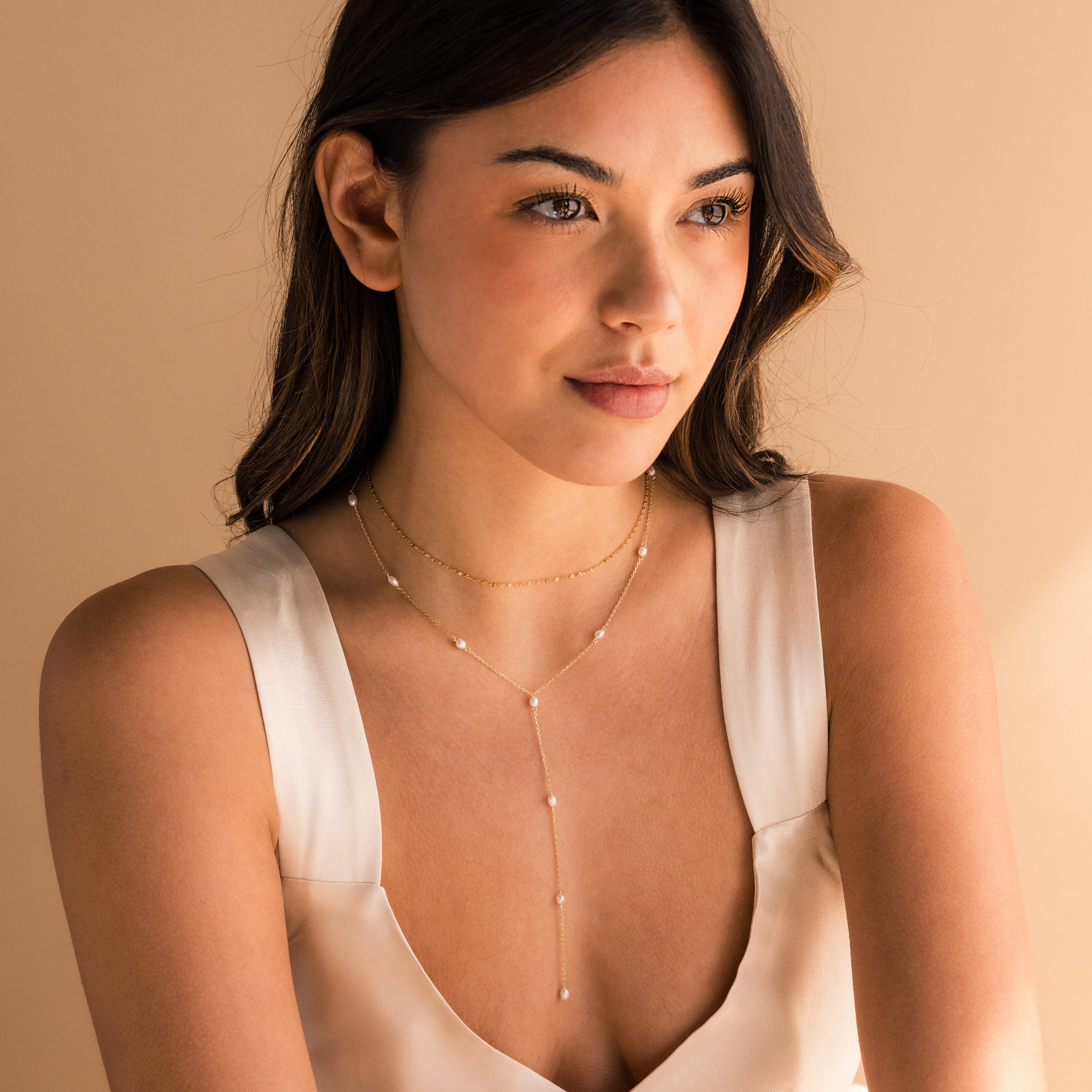 Pearl Station Lariat Necklace