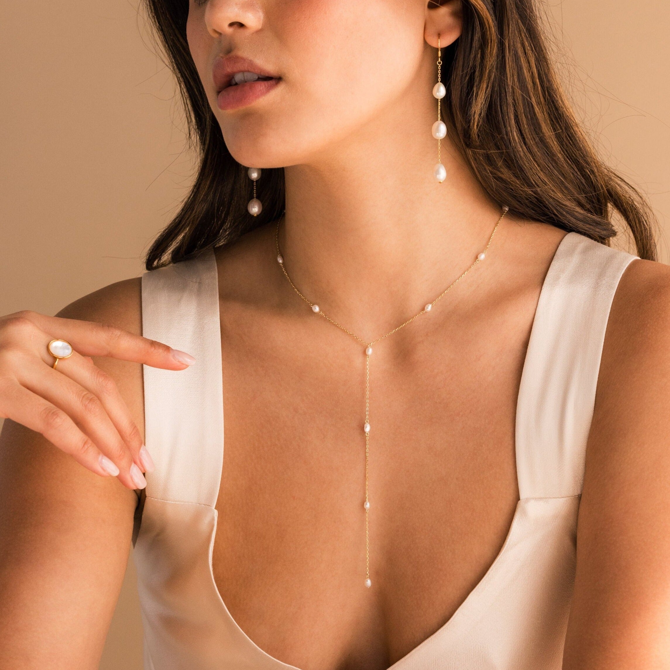 Pearl Station Lariat Necklace