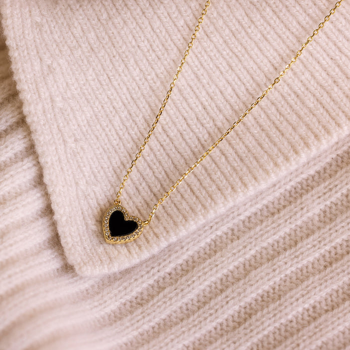 Pave Onyx Heart Necklace