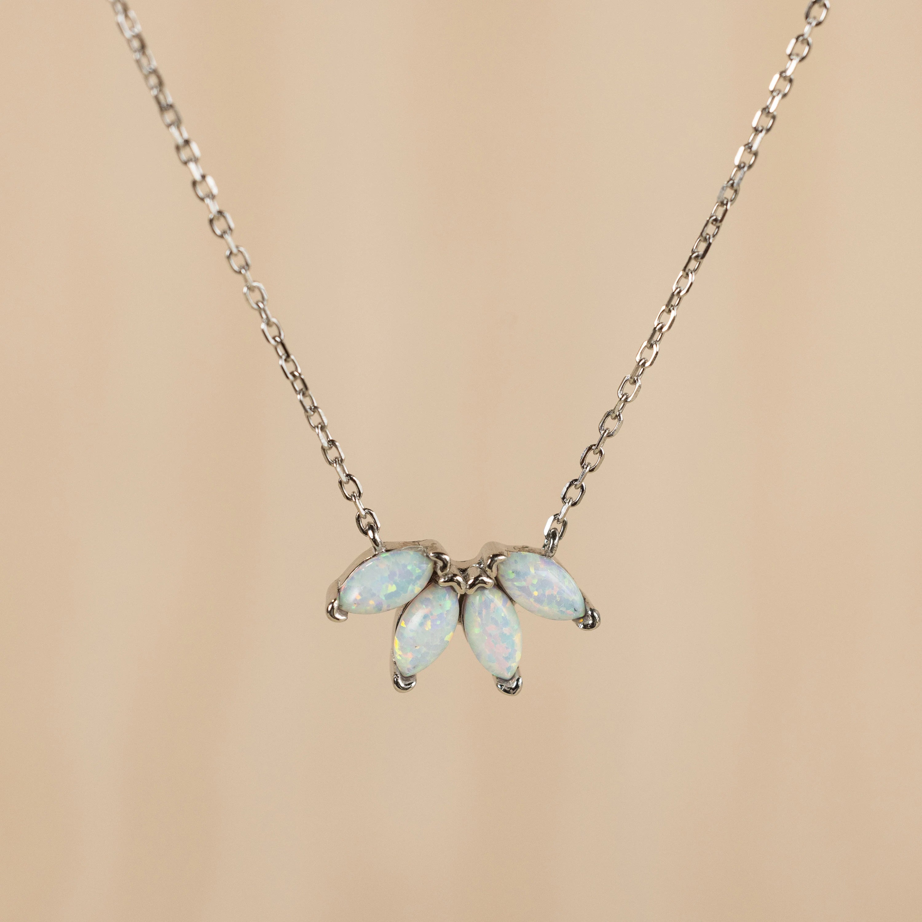 White Opal Marquise Necklace