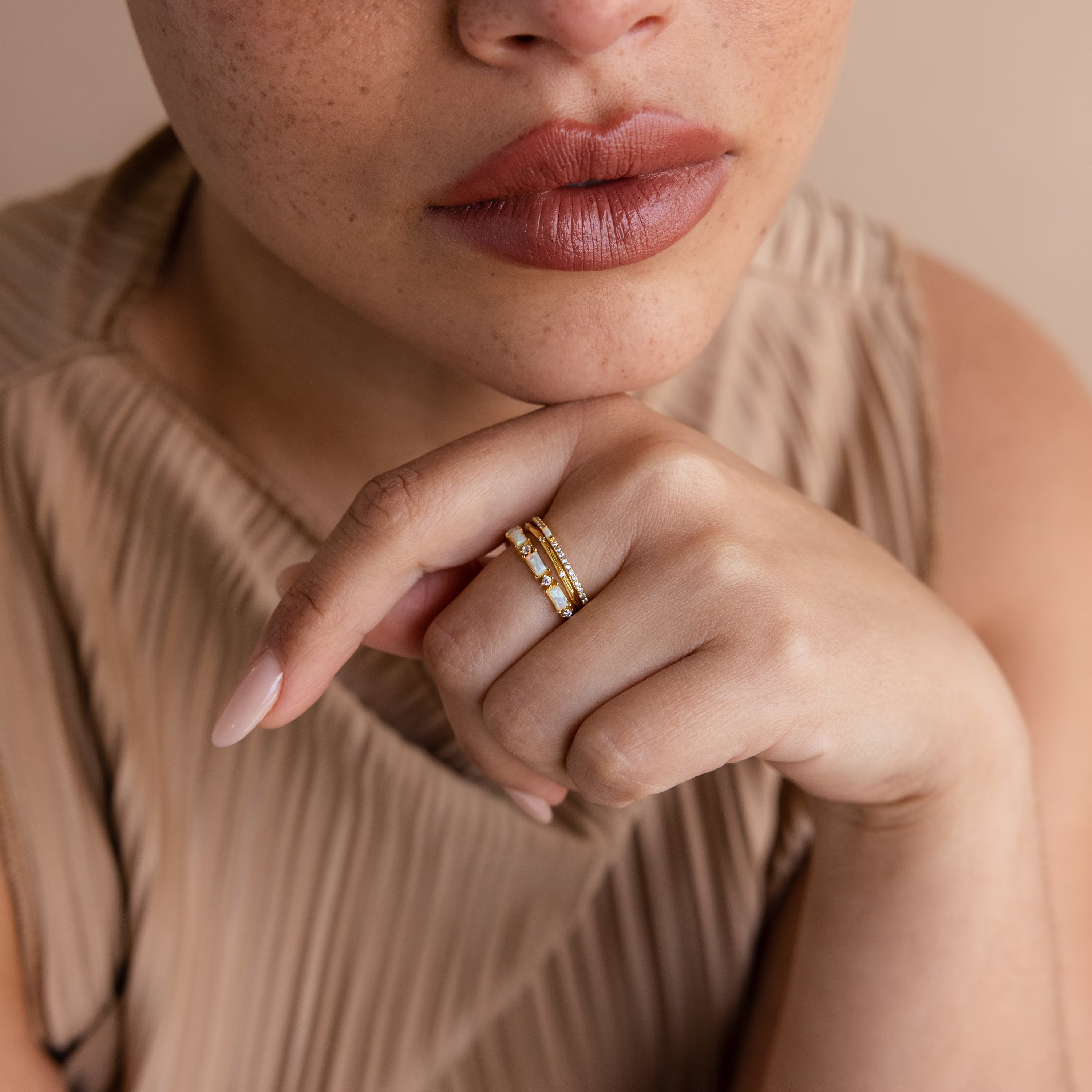 Pave Opal Ring Set