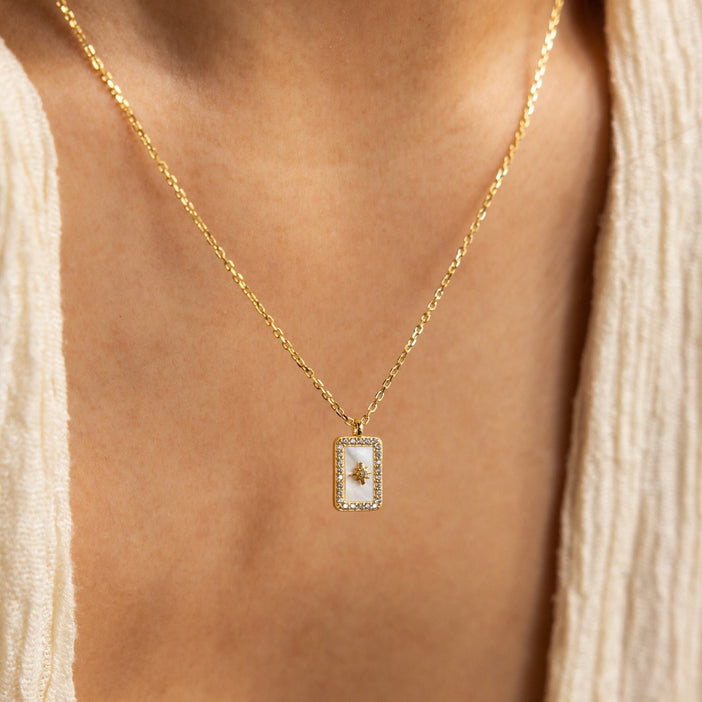 Pave Pearl North Star Necklace