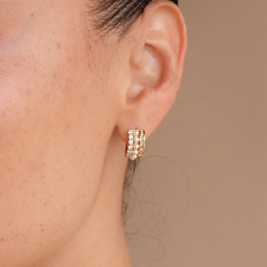 Diamond Pearl Stacked Hoops