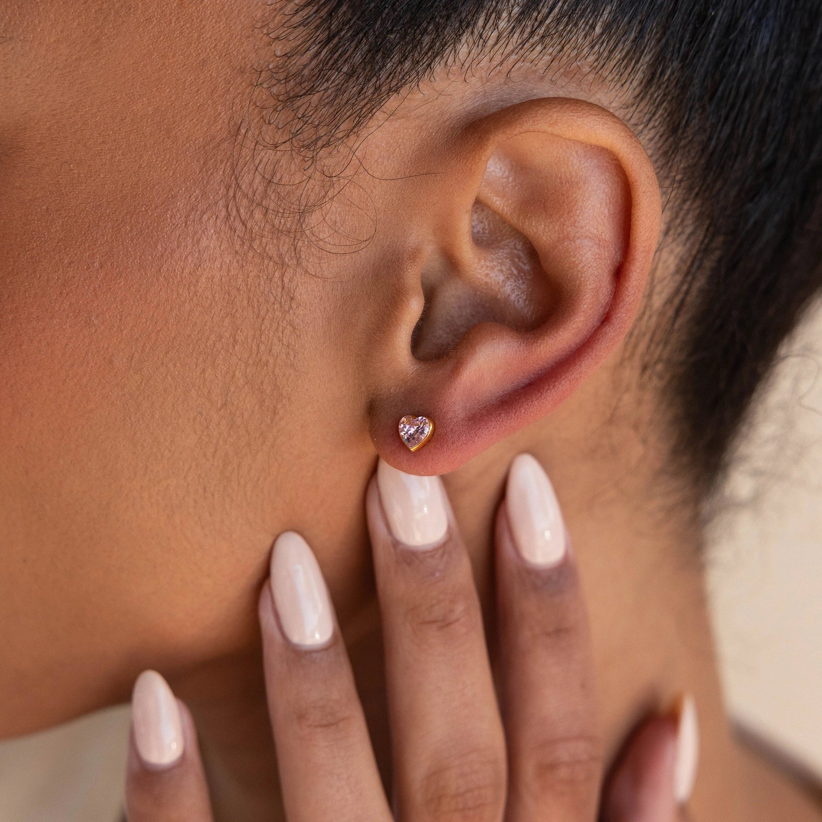 Bezel Heart Birthstone Studs