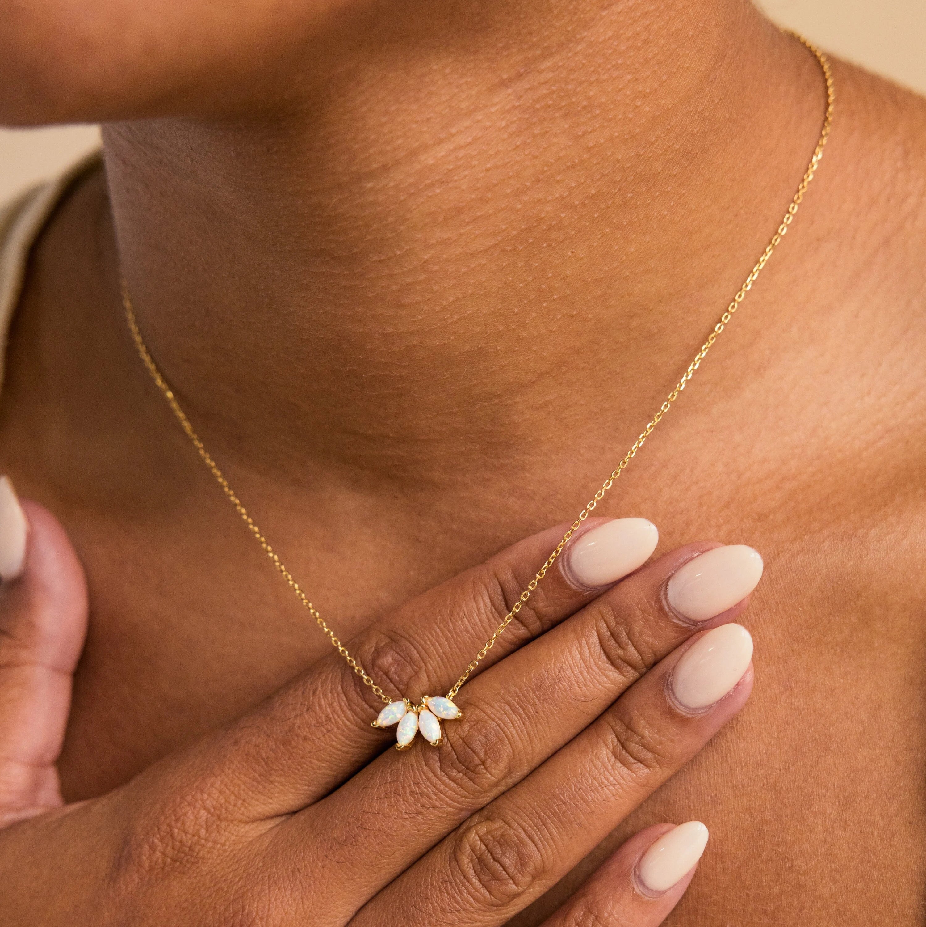 White Opal Marquise Necklace