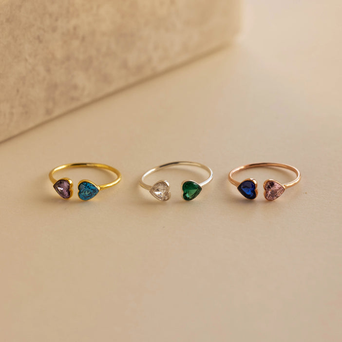 Duo Heart Birthstone Ring