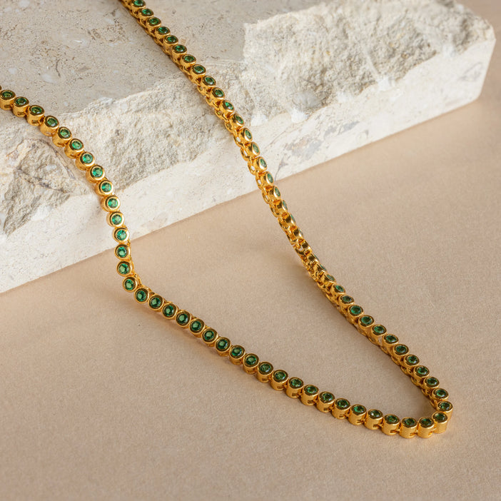 Emerald Bezel Tennis Necklace