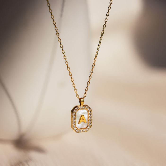 Pave Pearl Initial Necklace