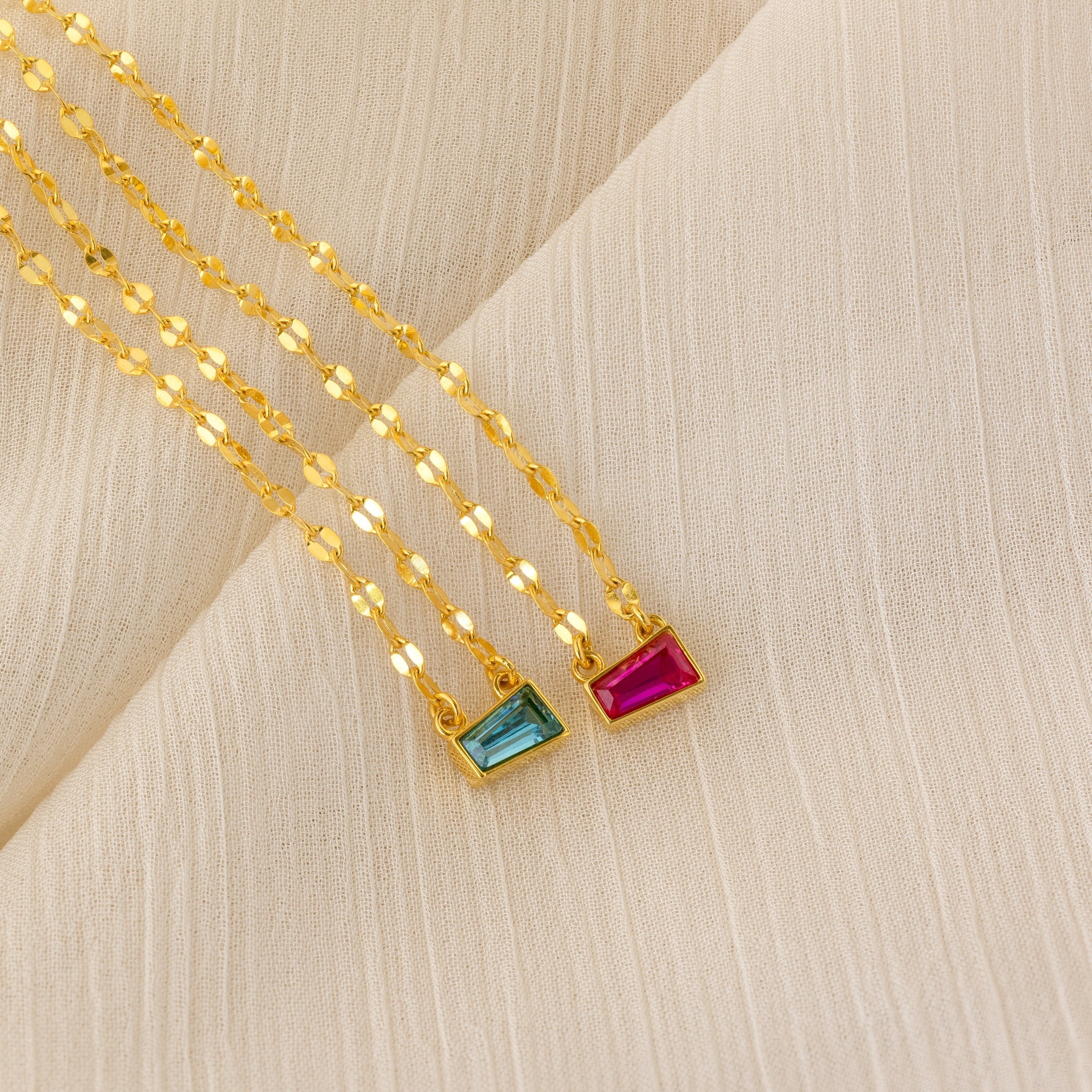 Tapered Baguette Birthstone Necklace