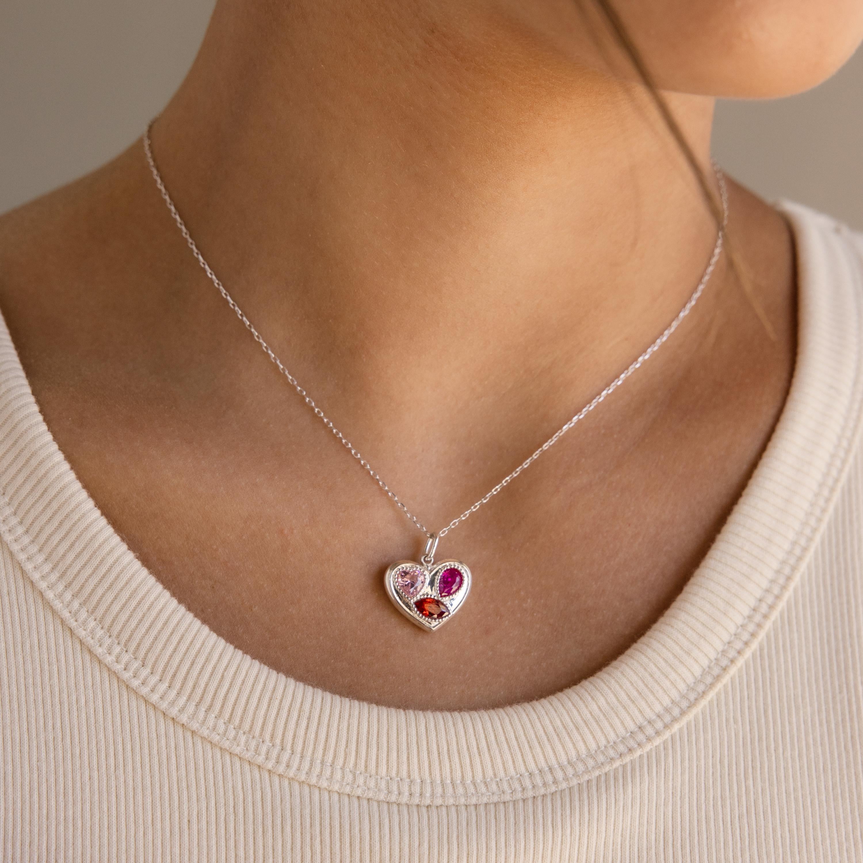 Mixed Birthstone Heart Necklace