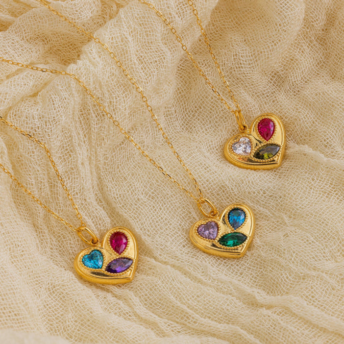 Mixed Birthstone Heart Necklace