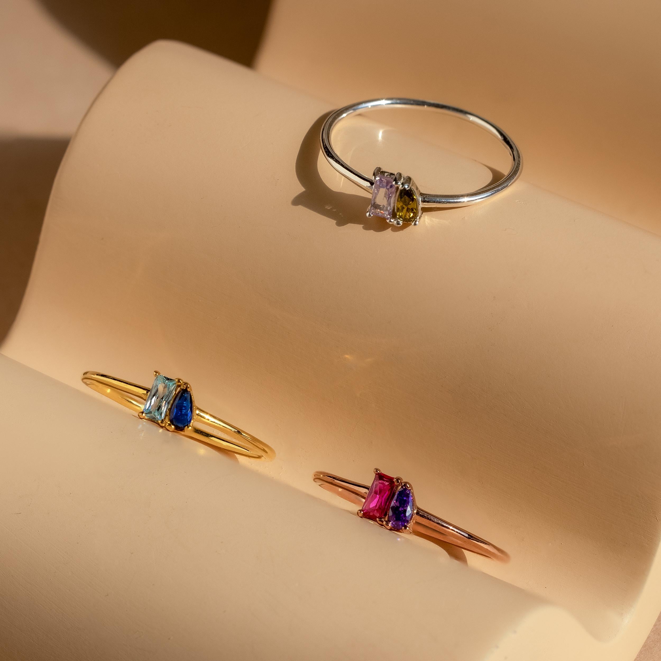 Tiny Toi et Moi Birthstone Ring