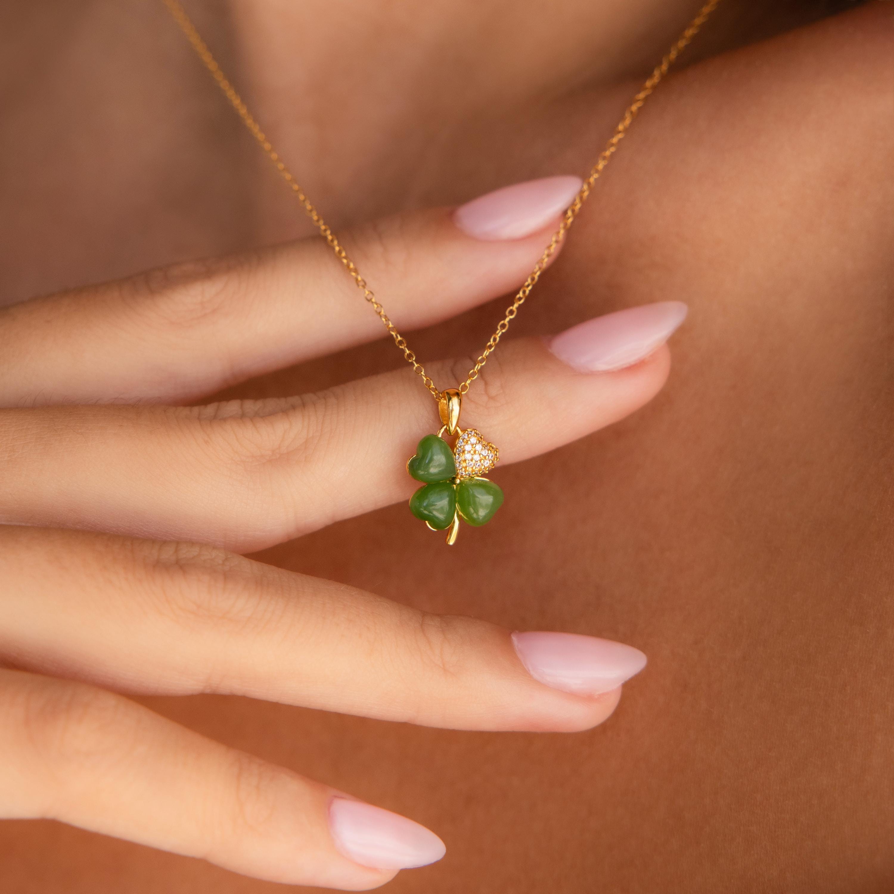 Pave Jade Clover Necklace