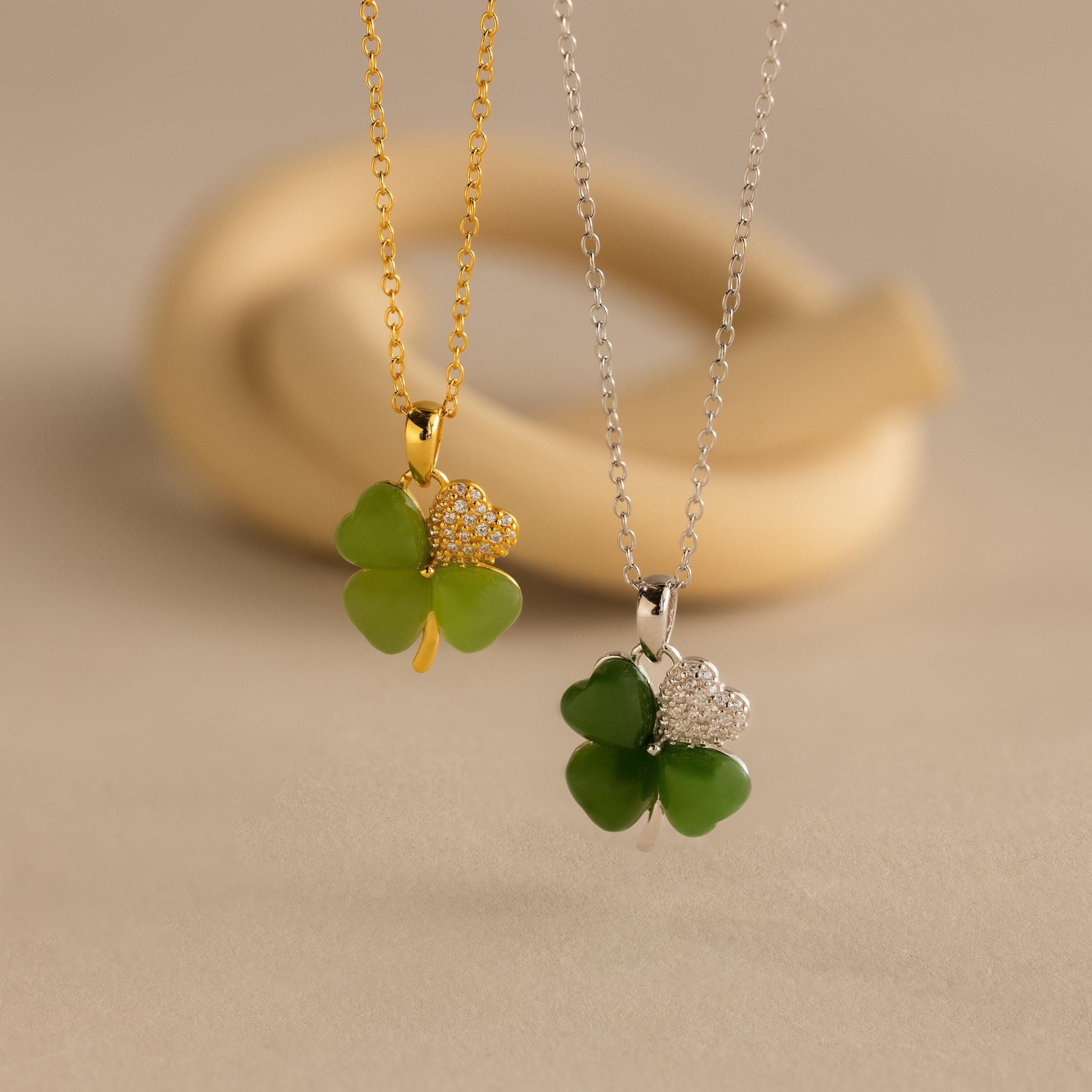 Pave Jade Clover Necklace