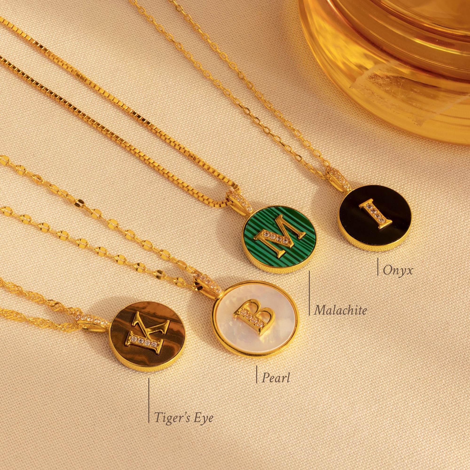 Gemstone Initial Disc Necklace