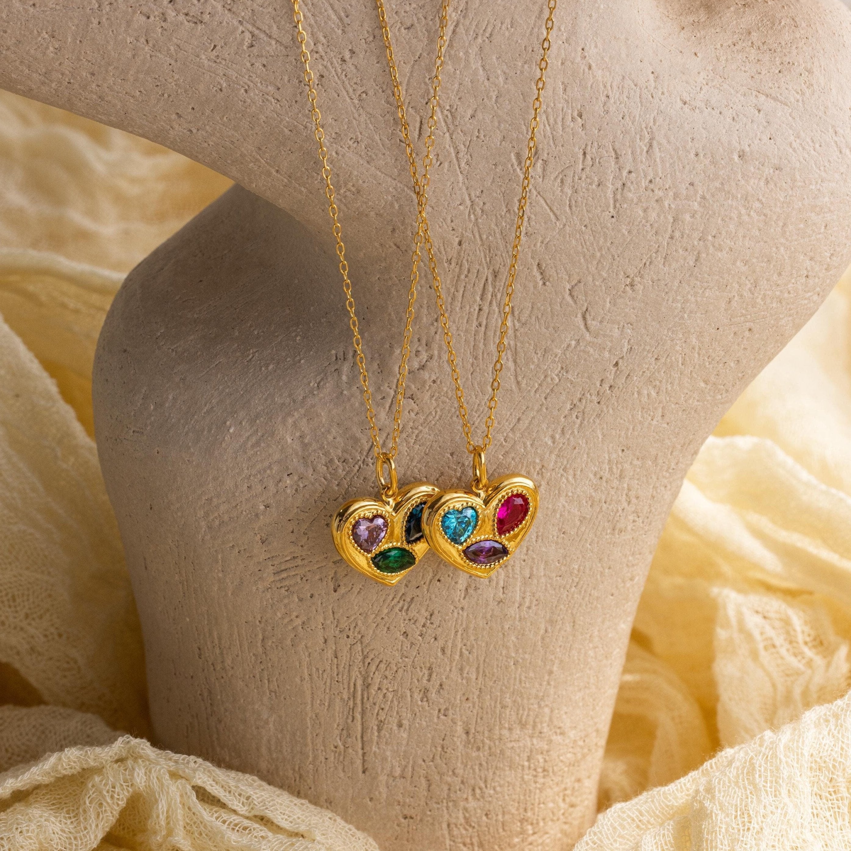 Mixed Birthstone Heart Necklace