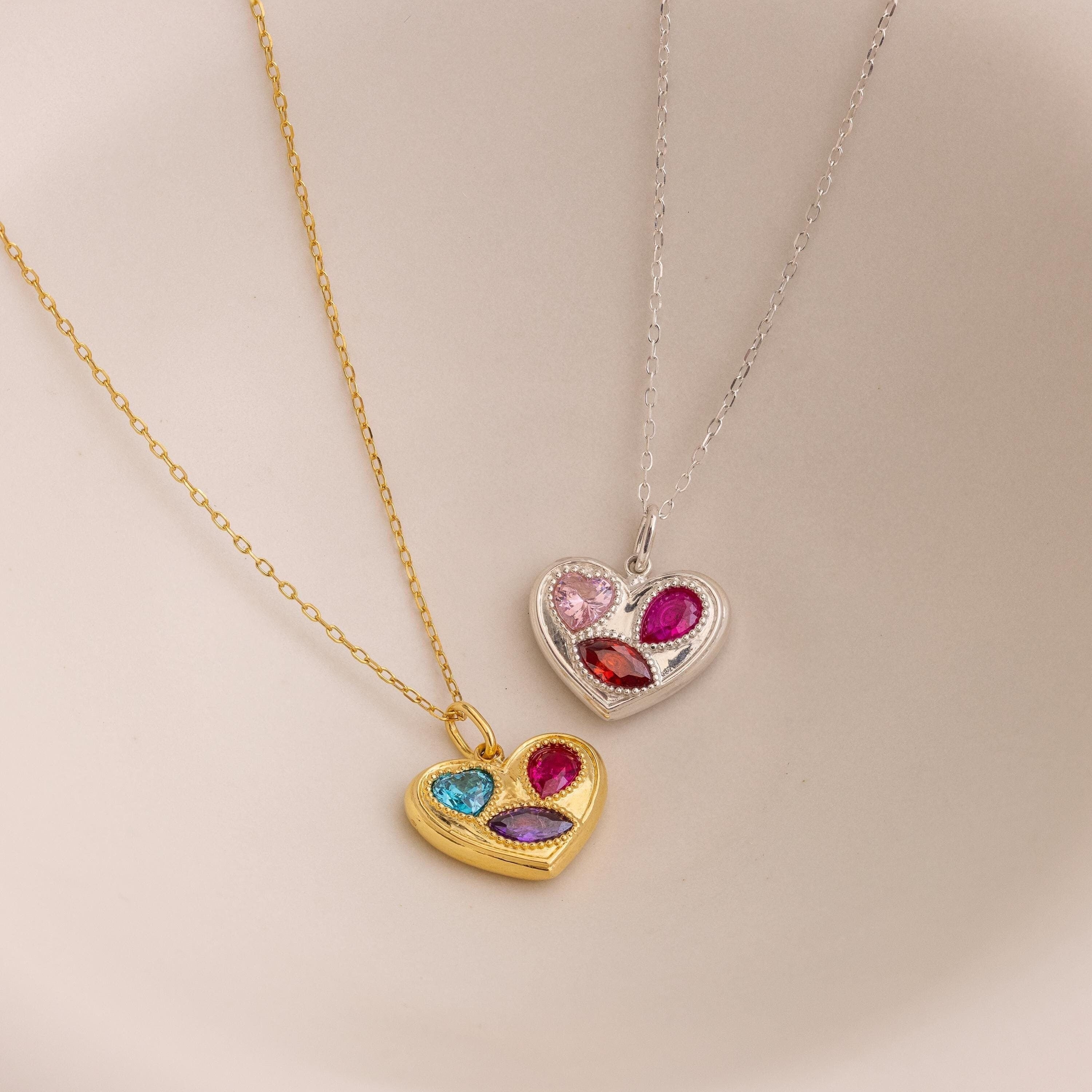 Mixed Birthstone Heart Necklace