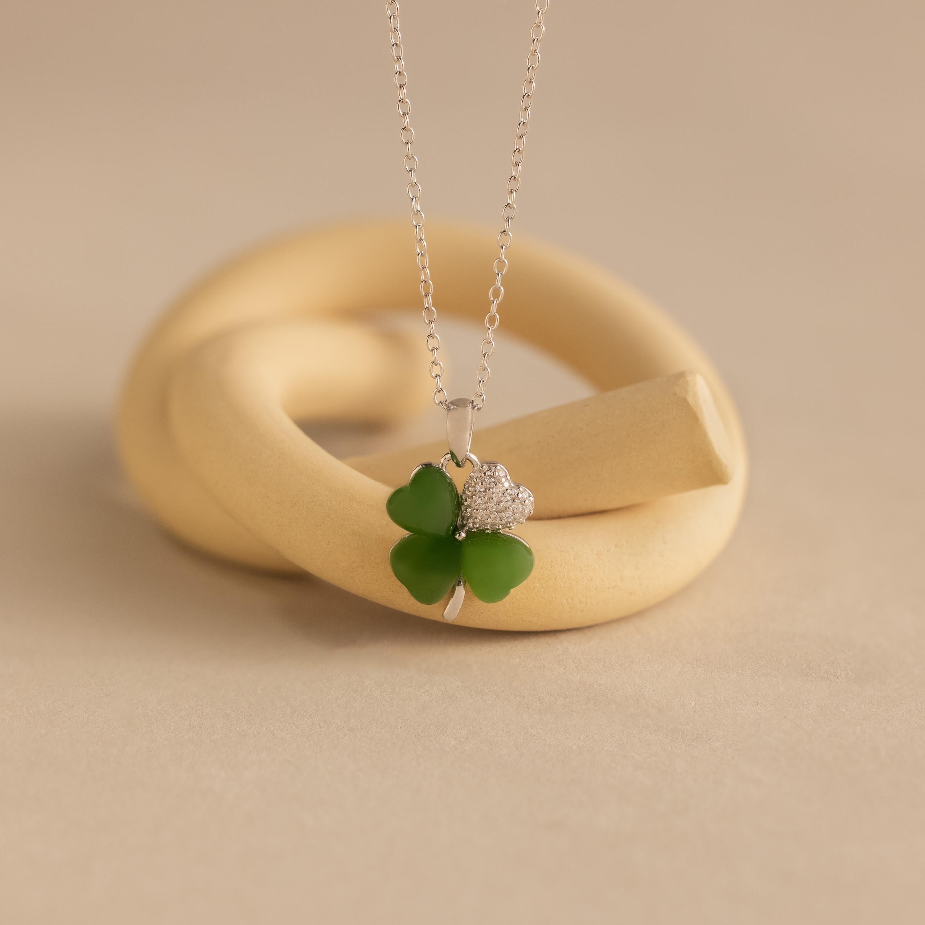 Pave Jade Clover Necklace