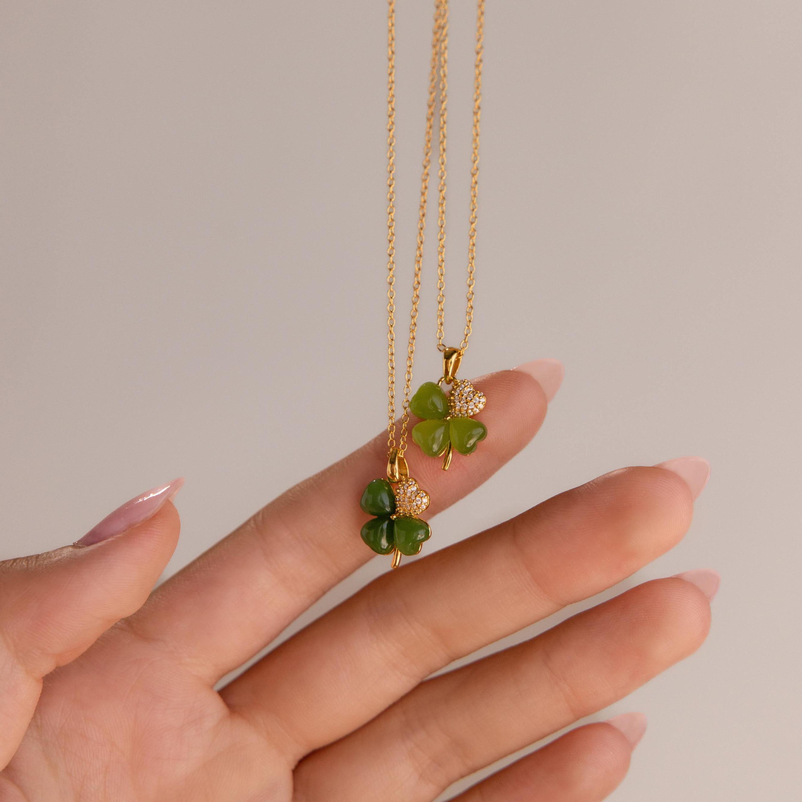 Pave Jade Clover Necklace